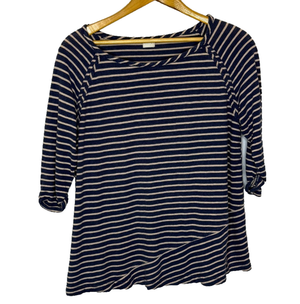 Women's 8 Poetry Blue Stripe Hemp Cotton Blend Shirt